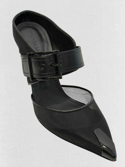 Pre - loved ALEXANDER MCQUEEN Black Mesh Size EU 38.5 Mules at Reems Closet