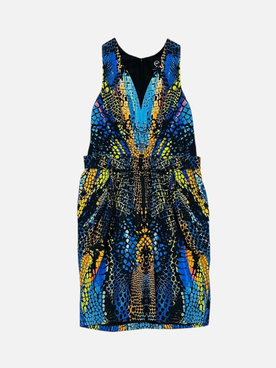 Pre - loved ALEXANDER MCQUEEN Blue Multicolor Knee Length Dress at Reems Closet