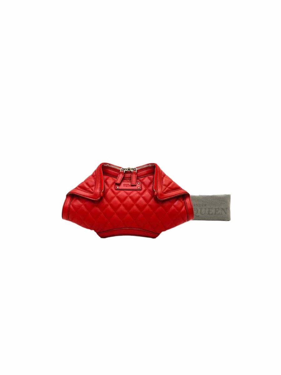 Pre - loved ALEXANDER MCQUEEN De Manta Red Quilted Clutch at Reems Closet