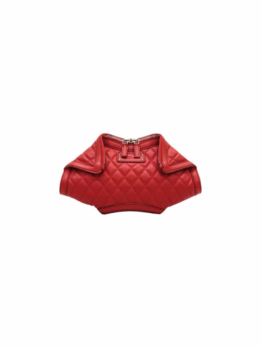 Pre - loved ALEXANDER MCQUEEN De Manta Red Quilted Clutch at Reems Closet