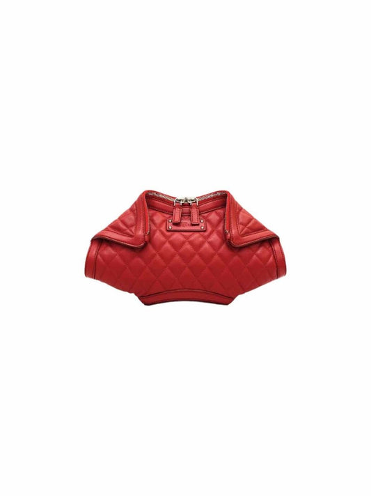 Pre - loved ALEXANDER MCQUEEN De Manta Red Quilted Clutch at Reems Closet