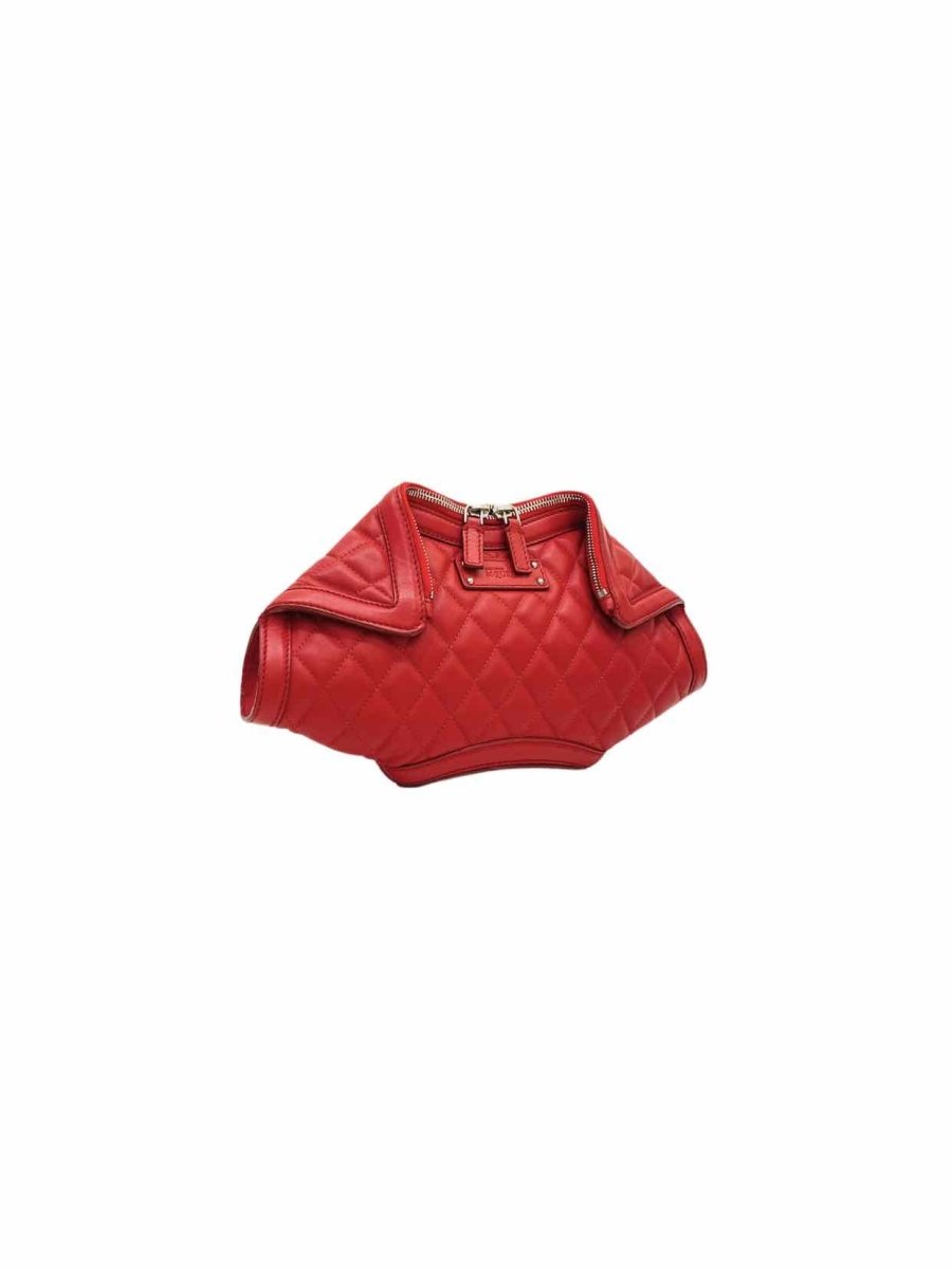 Pre - loved ALEXANDER MCQUEEN De Manta Red Quilted Clutch at Reems Closet