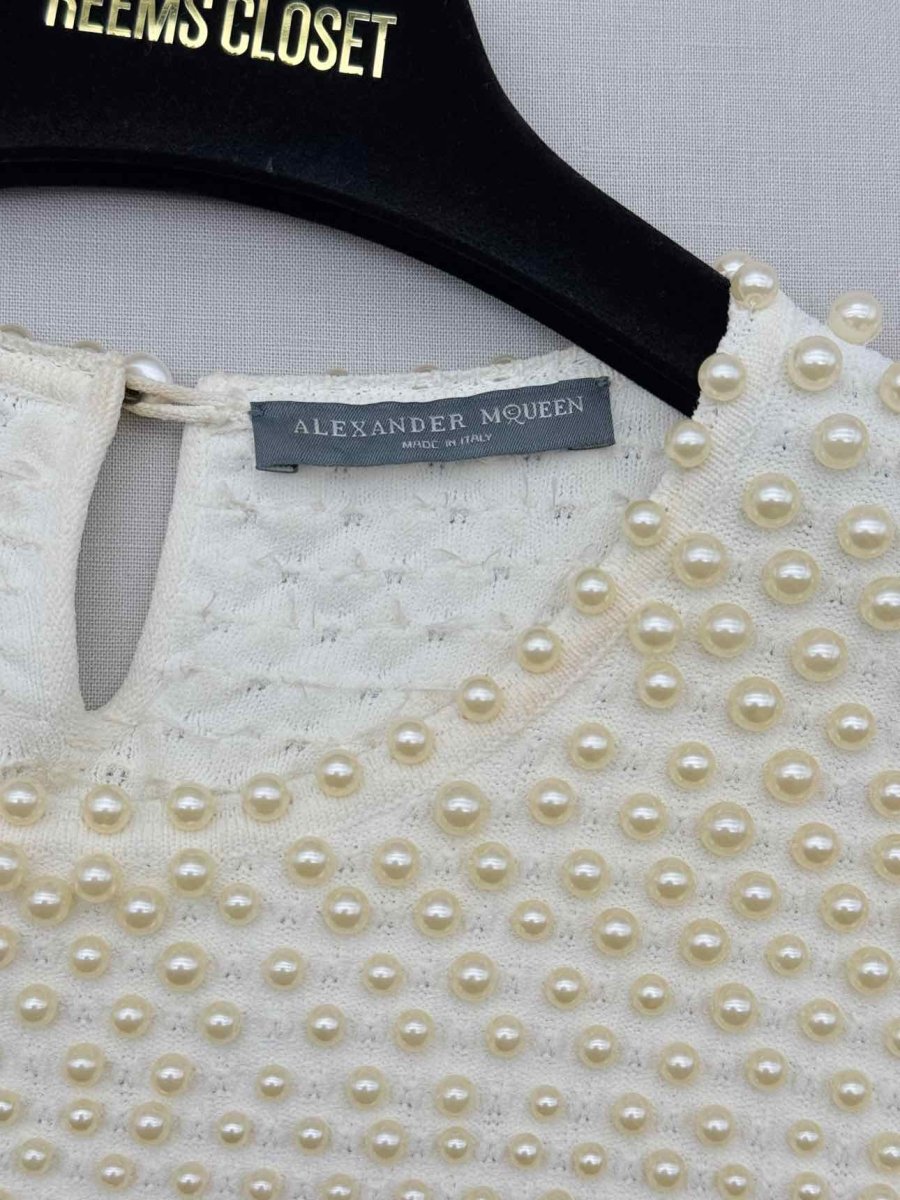 Pre-loved ALEXANDER MCQUEEN Pearl Bodice Cream Short Dress at Reems Closet