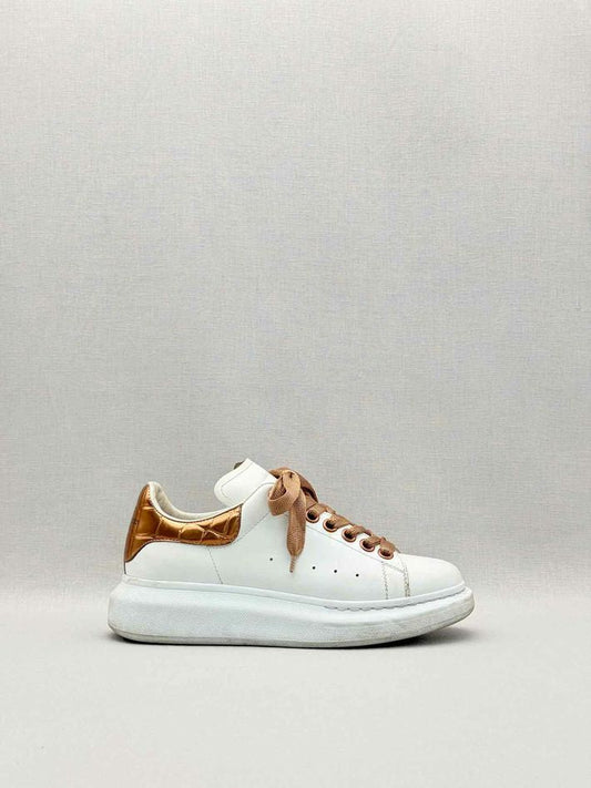 Pre-loved ALEXANDER MCQUEEN White & Bronze Size EU 37 Sneakers at Reems Closet