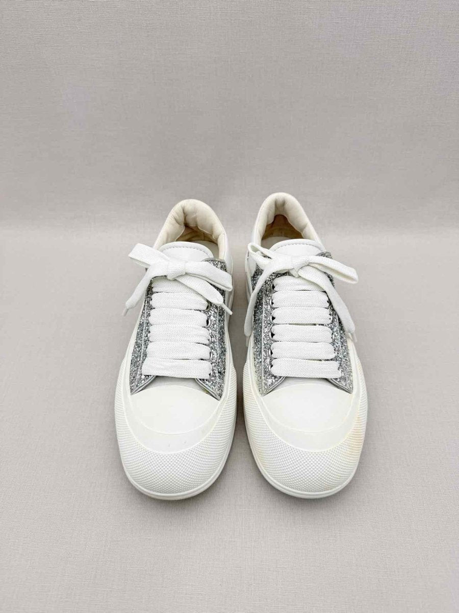 Pre-loved ALEXANDER MCQUEEN White & Silver Size EU 39 Sneakers at Reems Closet