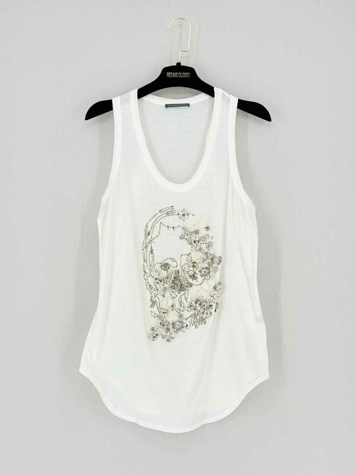 Pre - loved ALEXANDER MCQUEEN White Skull Embellished Size US 4 Top at Reems Closet