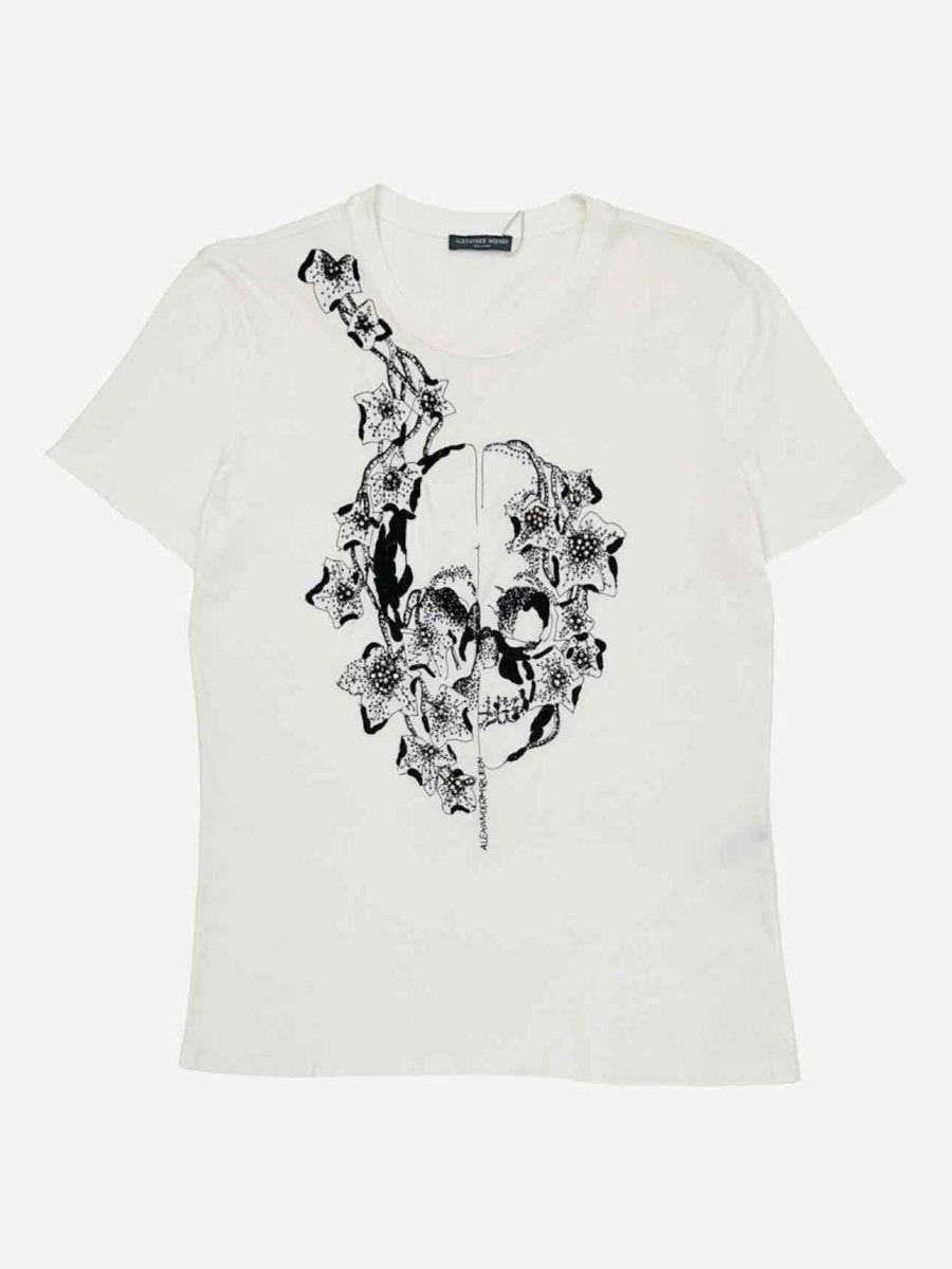 Pre - loved ALEXANDER MCQUEEN White w/ Black Skull Print T-shirt at Reems Closet