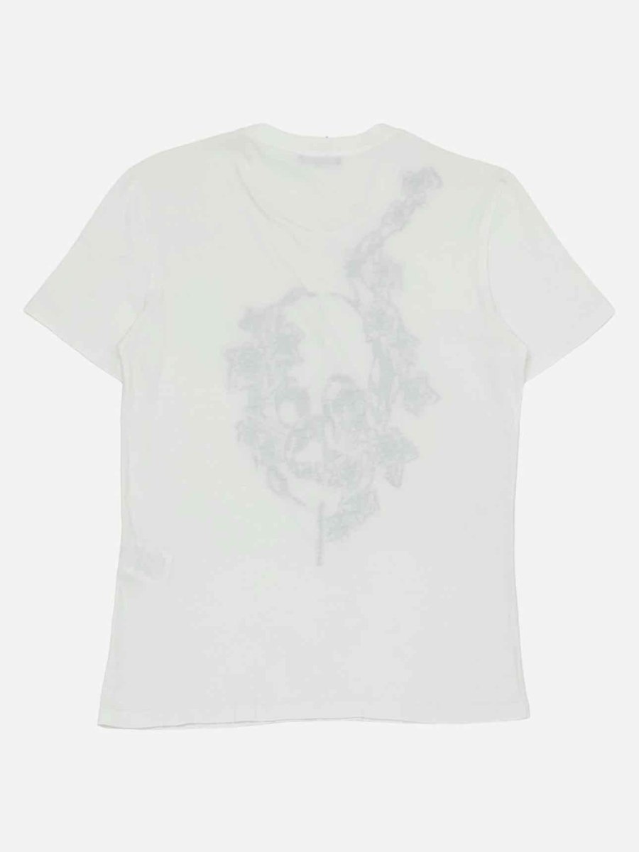 Pre - loved ALEXANDER MCQUEEN White w/ Black Skull Print T-shirt at Reems Closet