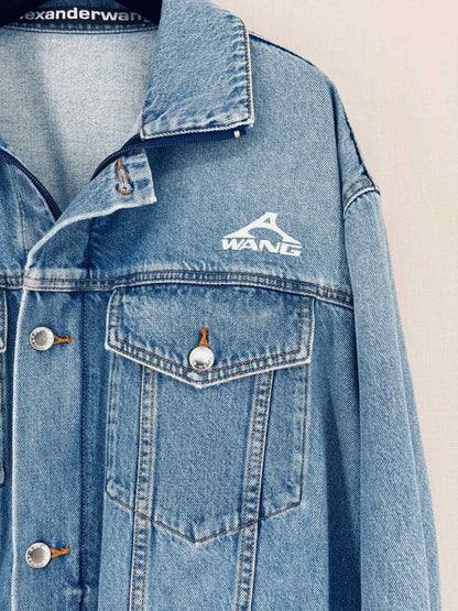 Pre - loved ALEXANDER WANG Blue Logo Print Size Medium Jacket at Reems Closet