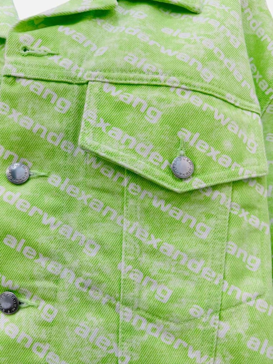 Pre - loved ALEXANDER WANG Denim Green w/ White Logo Print Jacket at Reems Closet