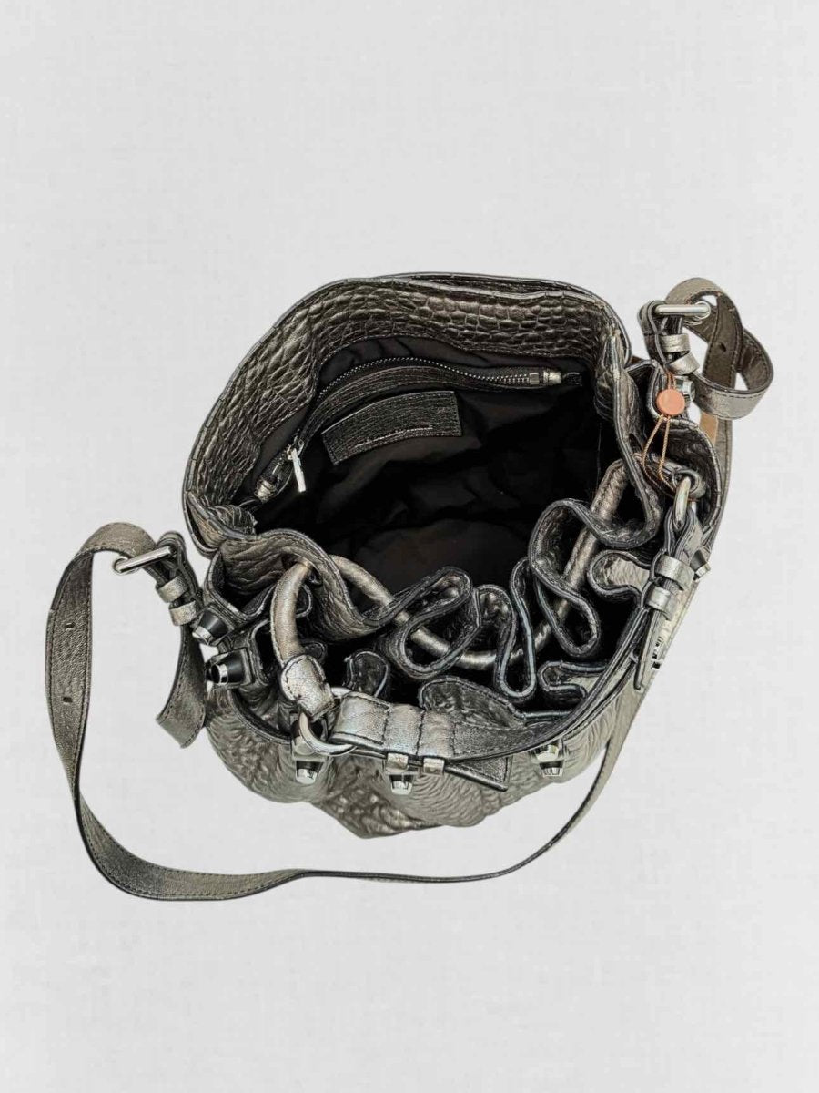 Pre - loved ALEXANDER WANG Diego Metallic Grey Bucket Bag at Reems Closet