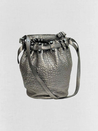 Pre - loved ALEXANDER WANG Diego Metallic Grey Bucket Bag at Reems Closet