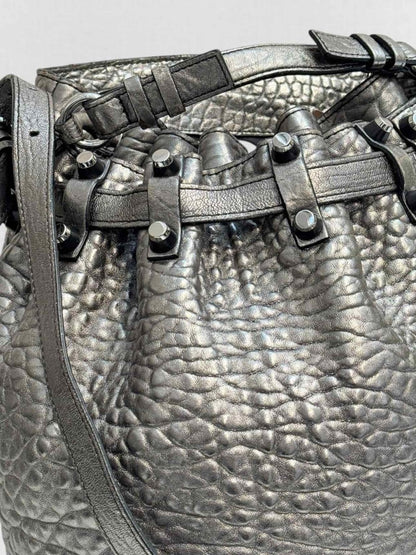Pre - loved ALEXANDER WANG Diego Metallic Grey Bucket Bag at Reems Closet