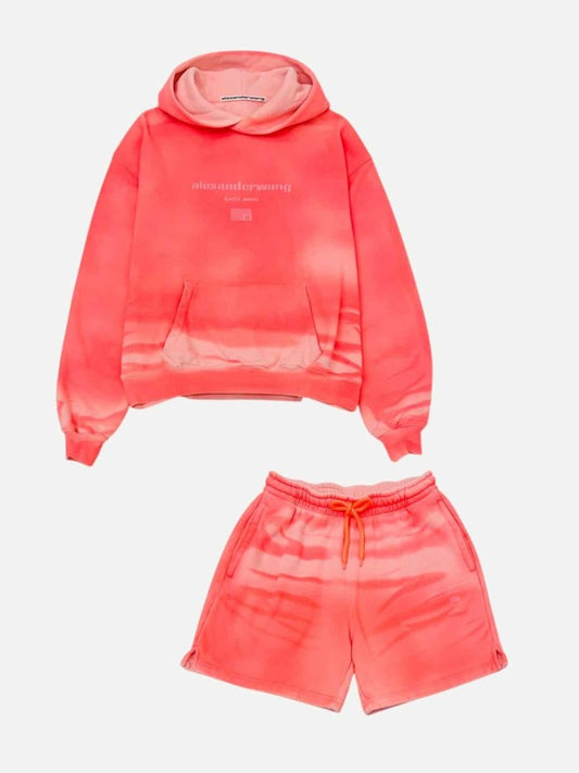 Pre - loved ALEXANDER WANG Hoodie Pink Tie - dye Top & Shorts Outfit at Reems Closet