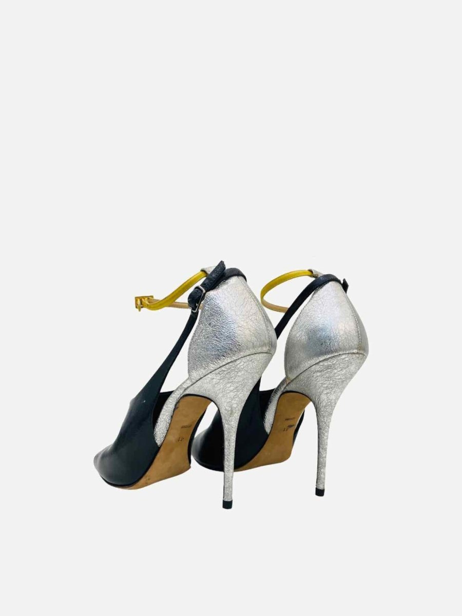 Pre - loved ALEXANDER WANG Metallic Silver & Black Heeled Sandals at Reems Closet