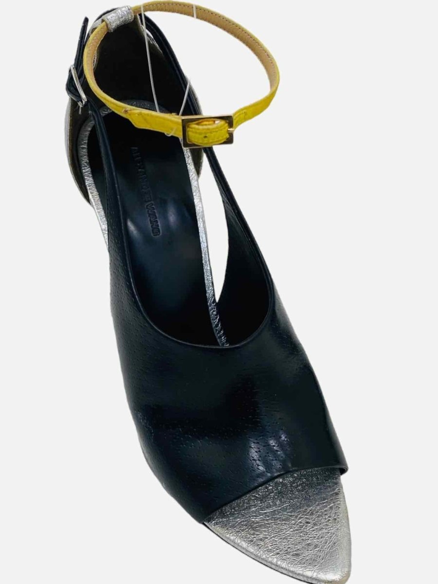 Pre - loved ALEXANDER WANG Metallic Silver & Black Heeled Sandals at Reems Closet