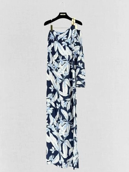 Pre - loved ALEXIAULIBARRI Blue & White Size XSmall Long Dress at Reems Closet