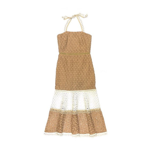 Pre-loved ALEXIS Halterneck Nude & White Eyelet Dress from Reems Closet