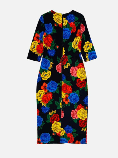 Pre - loved ALICE + OLIVIA Black Multicolor Floral Midi Dress US10 at Reems Closet