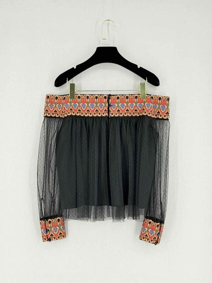 Pre - loved ALICE + OLIVIA Black Multicolor Size US 6 Top at Reems Closet