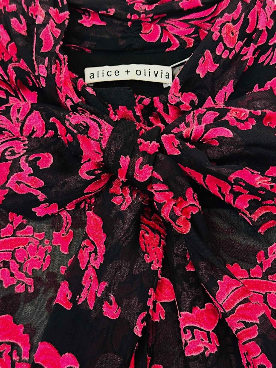 Pre - loved ALICE + OLIVIA Sheer Black & Pink Jacquard Blouse at Reems Closet