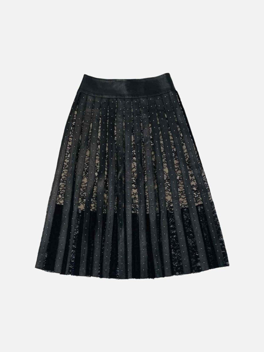 Pre - loved ALICE + OLIVIA Stud Embellished Black Mesh Midi Skirt at Reems Closet