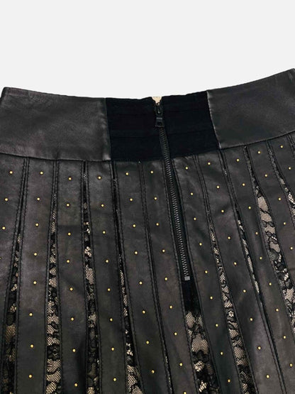 Pre - loved ALICE + OLIVIA Stud Embellished Black Mesh Midi Skirt at Reems Closet