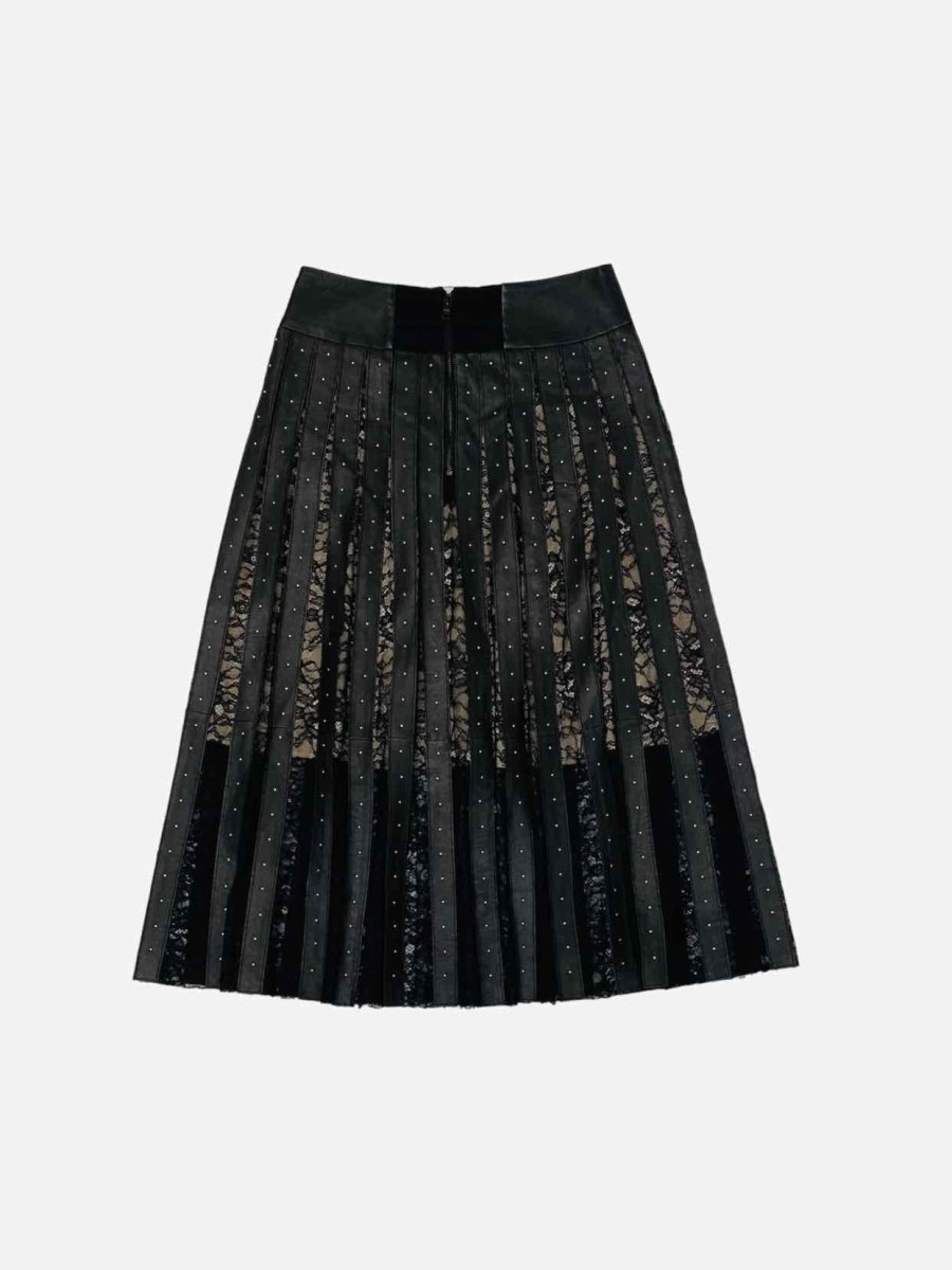 Pre - loved ALICE + OLIVIA Stud Embellished Black Mesh Midi Skirt at Reems Closet