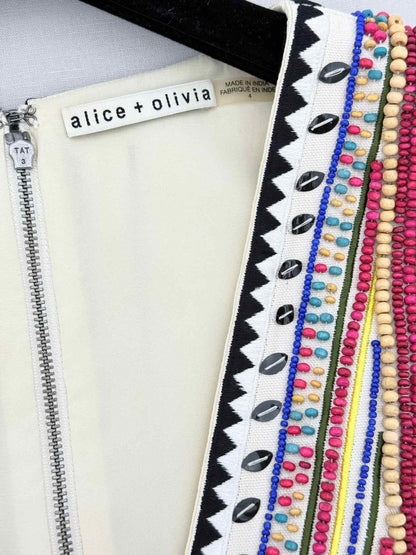 Pre - loved ALICE + OLIVIA White Multicolor Size US 4 Short Dress at Reems Closet