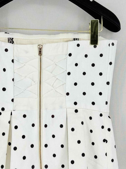 Pre - loved ALICE + OLIVIA White Polka Dot Size Small Top at Reems Closet