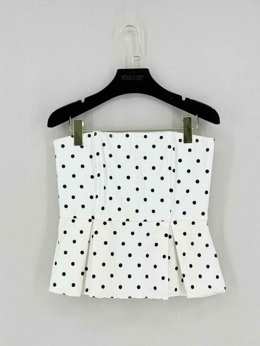 Pre - loved ALICE + OLIVIA White Polka Dot Size Small Top at Reems Closet