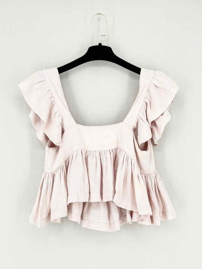 Pre - loved ALIX OF BOHEMIA Peplum Dusky Pink Size Medium Top at Reems Closet