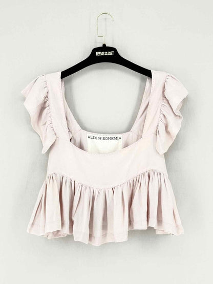 Pre - loved ALIX OF BOHEMIA Peplum Dusky Pink Size Medium Top at Reems Closet