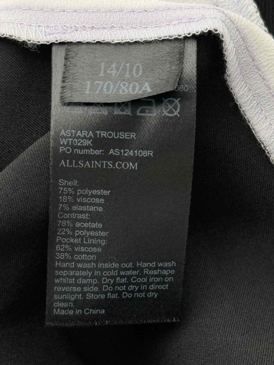 Pre - loved ALL SAINTS Black Side Panel Size US 10 Pants at Reems Closet