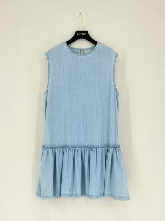Pre - loved ALL SAINTS Denim Ruffled Size Medium Short Dress at Reems Closet