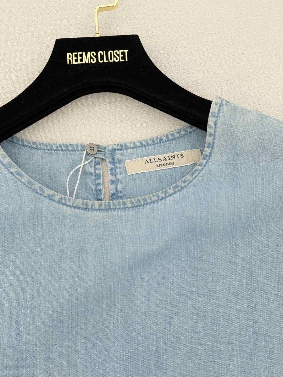 Pre - loved ALL SAINTS Denim Ruffled Size Medium Short Dress at Reems Closet