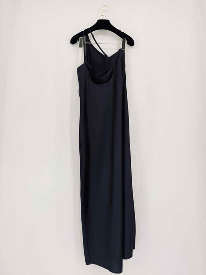 Pre - loved ALL SAINTS One Shoulder Black Size Large Midi Dress at Reems Closet