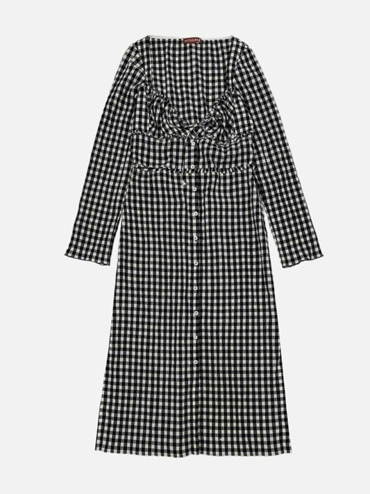 Pre - loved ALTUZARRA Bustier Black & White Check Midi Dress at Reems Closet