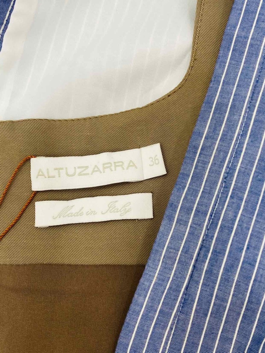 Pre - loved ALTUZARRA Mocha w/ Blue Pinstriped Knee Length Dress at Reems Closet