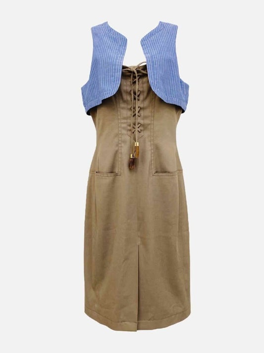 Pre-loved ALTUZARRA Mocha w/ Blue Pinstriped Knee Length Dress from Reems Closet
