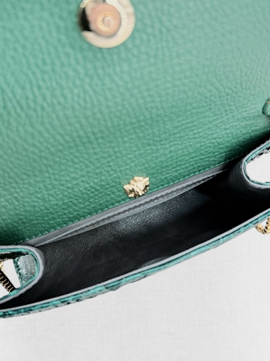 Pre - loved AMANDA NAVAI Green Embossed Handbag at Reems Closet
