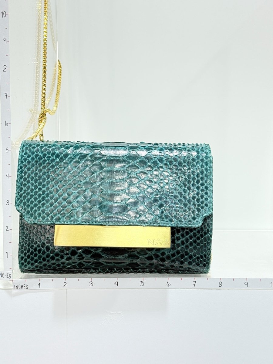Pre - loved AMANDA NAVAI Green Embossed Handbag at Reems Closet