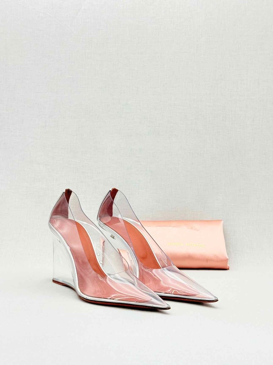 Pre - loved AMINA MUADDI Ane Glass Transparent Size EU 37 Wedges at Reems Closet