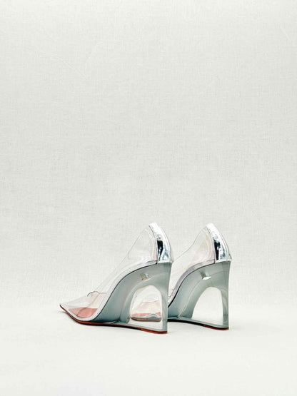 Pre - loved AMINA MUADDI Ane Glass Transparent Size EU 37 Wedges at Reems Closet