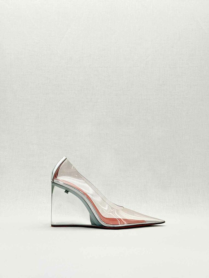 Pre - loved AMINA MUADDI Ane Glass Transparent Size EU 37 Wedges at Reems Closet