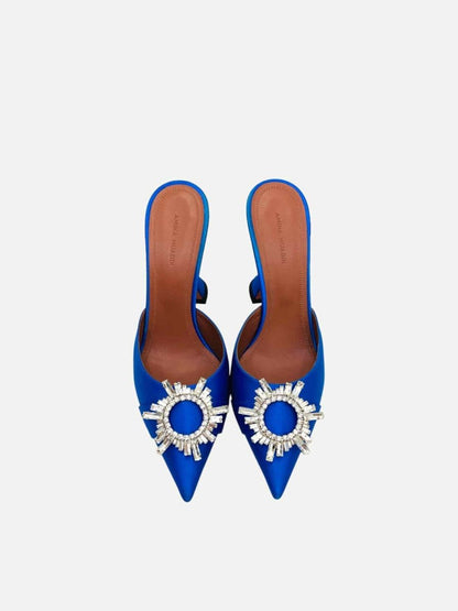 Pre - loved AMINA MUADDI Begum Blue Crystal Embellished Mules at Reems Closet