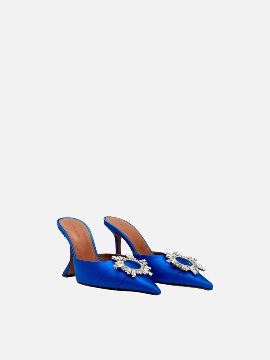 Pre - loved AMINA MUADDI Begum Blue Crystal Embellished Mules at Reems Closet