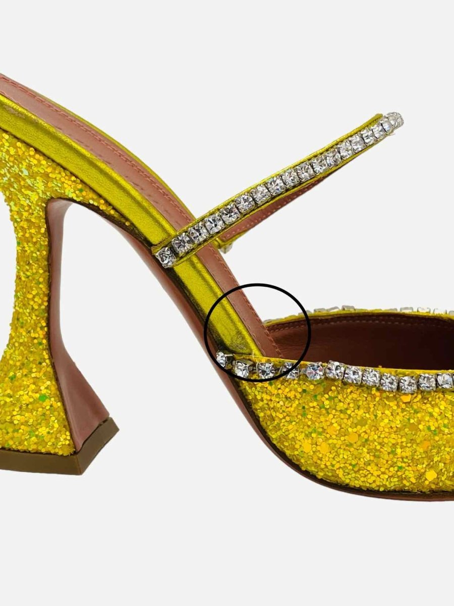 Pre - loved AMINA MUADDI Glitter Yellow Heeled Sandals at Reems Closet