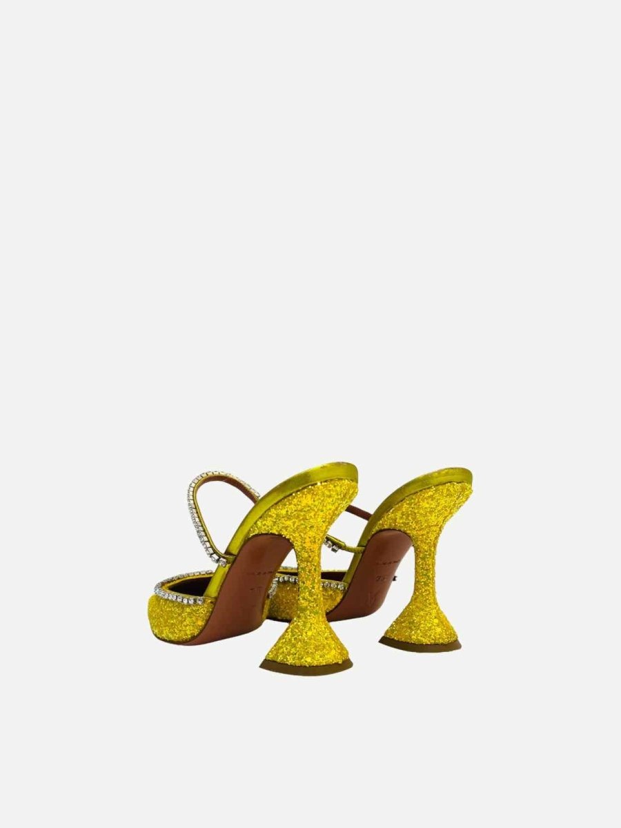 Pre - loved AMINA MUADDI Glitter Yellow Heeled Sandals at Reems Closet