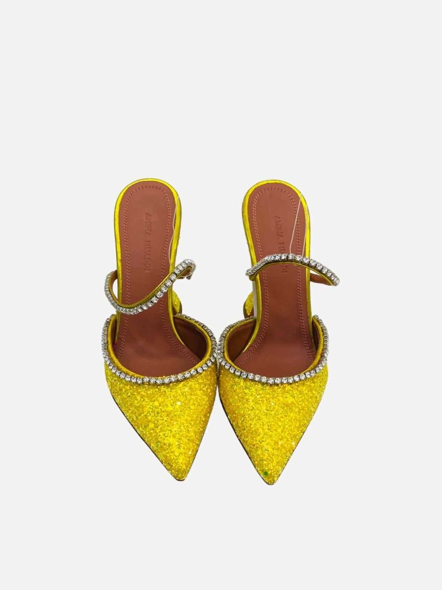 Pre - loved AMINA MUADDI Glitter Yellow Heeled Sandals at Reems Closet